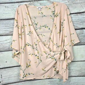 Express Floral Wrap Blouse Kimono Sleeve Large
